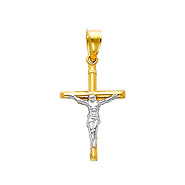Cylindrical 14K Two Tone Gold Crucifix Pendant Charm