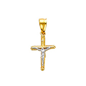 Milgrain Edge Small 14K Two Tone Gold Crucifix Pendant