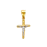 Milgrain Edge Small 14K Two Tone Gold Crucifix Pendant
