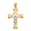14K Yellow and White 2 Two Tone Gold Religious Jesus Cross Charm Pendant