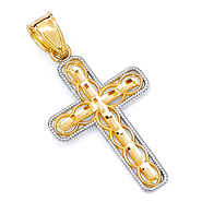 Fancy Milgrain 14K Two Tone Gold Cross Pendant