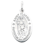 14K White Gold Religious Saint Florian Medal Charm Pendant