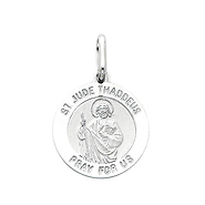 14K White Gold Medium Religious Saint Jude Thaddeus Medal Charm Pendant