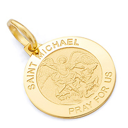 14K Yellow Gold Religious Saint Michael Medal Charm Pendant
