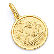 14K Yellow Gold Medium Religious Baptism Medal Charm Pendant