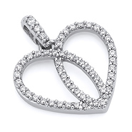 14K White Gold Heart Cubic Zirconia Charm Pendant