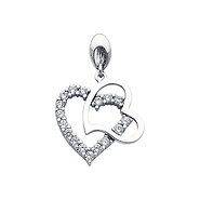 14K White Gold Interlocking Hearts Cubic Zirconia Charm Pendant