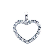14K White Gold Open Heart Cubic Zirconia Charm Pendant