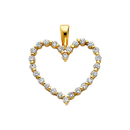 14K Yellow Gold Open Heart Cubic Zirconia Charm Pendant