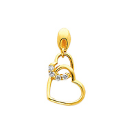 14K Yellow Gold Interlocking Hearts Cubic Zirconia Charm Pendant