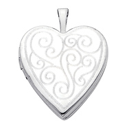 14K White Gold Engraved Heart Locket Pendant
