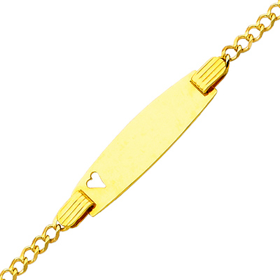2.5mm Heart Concave Curb 14K Yellow Gold Baby ID  Bracelet