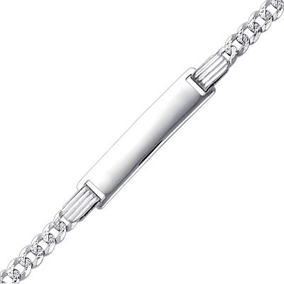 3.0mm Pave Concave Curb 14K White Gold Baby ID Bracelet