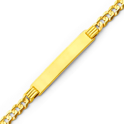 14K Yellow Gold 5.0mm Mens ID Concave Curb Bracelet with Lobster Claw Clasp