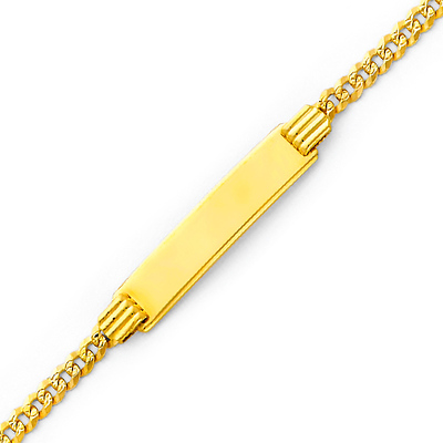 14K Yellow Gold Pave 3.0mm Mens ID Concave Curb Bracelet with Lobster Claw Clasp