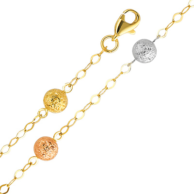 Fancy Designer Ball Tri-Color 14K Gold  Bracelet