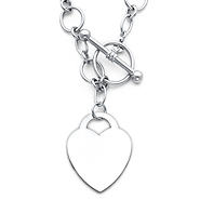 Heart Charm 14K White Gold Rolo Link Necklace 8.4g