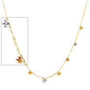14K Tri-Color Gold Fancy Designer Flowers Dangling Necklace