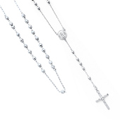 14K White Gold 4mm Beads Our Lady Guadalupe Rosary Necklace with Crucifix