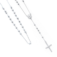 14K White Gold 4mm Beads Our Lady Guadalupe Rosary Necklace with Crucifix