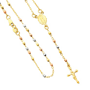 14K Tri-Color Gold 2mm Beads Our Lady Guadalupe Rosary Necklace