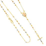 14K Tri-Color Gold 3mm Beads Our Lady Guadalupe Rosary Necklace
