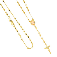 14K Yellow Gold 3mm Beads Our Lady Guadalupe Rosary Necklace