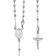 14K White Gold 2mm Beads Our Lady Guadalupe Rosary Necklace