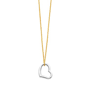14K Yellow Gold Heart Hanging 1.0mm Rolo Cable Chain Necklace with Spring-ring Clasp