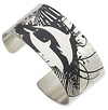 Tattooed Steel Swimming Dolphins Design Bangle Cuff Bracelet
