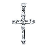 Tri-CZ Large Sterling Silver Crucifix Pendant