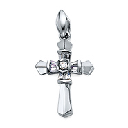Fancy Baguette CZ Rhodium Plated Sterling Silver Cross Pendant Charm