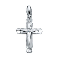 Sterling Silver Rhodium Plated CZ Cross Pendant Charm