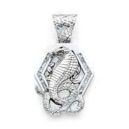 .925 Sterling Silver Rhodium Plated CZ Cobra Snake Charm Pendant