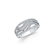 .925 Sterling Silver CZ Micro Pave Alternating Waves Shimmering Designer Couture Band