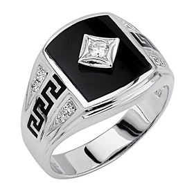 sterling silver cz & onyx mens ring