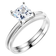 Princess cut  Solitaire .925 Sterling Silver CZ Engagement Ring Set