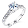 Round cut Solitaire with side stone .925 Sterling Silver CZ Wedding Engagement Ring