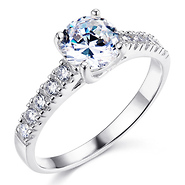 Round cut Solitaire with side stone .925 Sterling Silver CZ Wedding Engagement Ring