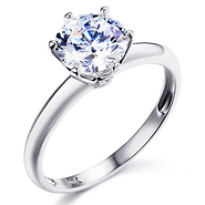 Knife Edge Round Cut Solitaire Sterling Silver CZ Engagement Ring