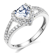 Silver Heart Cut Split Shank With Side Stones CZ Engagement Ring