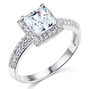Princess Solitaire with Side Stones Silver CZ Wedding Engagement Ring