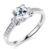 Sterling Silver Basket Set Round Cut & Side Stone CZ Engagement Ring