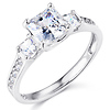 Sterling Silver Three-Stone Princess & Round Side CZ Engagement Ring