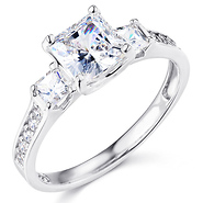 Sterling Silver Three-Stone Princess & Round Side CZ Engagement Ring