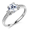 14K White Gold Basket Set Round Cut & Side Stone CZ Engagement Ring