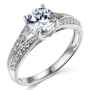Trellis Split Shank 14K White Gold Round CZ Engagement Ring