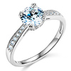 14K White Gold Round Cut CZ Engagement Ring with Channel Set Side Stones