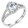 14K White Gold Split Shank Halo Round CZ Engagement Ring