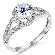 14K White Gold Split Shank Halo Round CZ Engagement Ring
